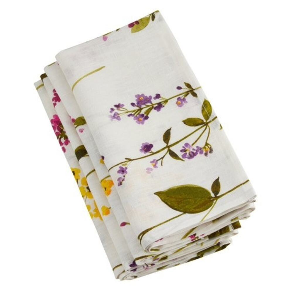 NWT Saro Lifestyle Botanical Garden 100% Linen Table Runner & 8 Napkins Floral S